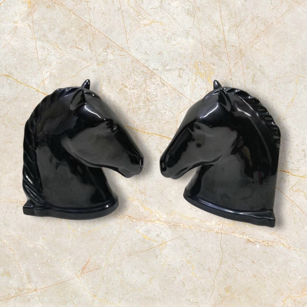 Vintage Abingdon Black Horse Head Ceramic Bookends Set of 2